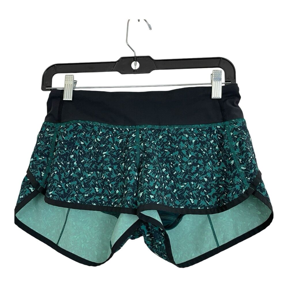 lululemon athletica Teal Patterned Athletic Shorts with Black Waistband